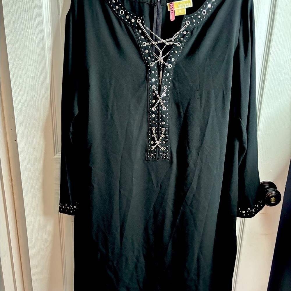Michael Kors Black Studded Dress; 1X, embellished, chic, steampunk glam, studded - Picture 2 of 7
